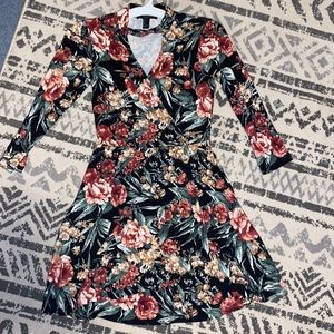 Formal flower print wrap/V cut dress